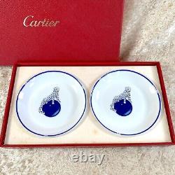 2 x Vintage Cartier Small Plates Limoges Porcelain Blue Panthere with Box