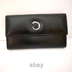 Auth Cartier Panthere Black Leather Long Wallet