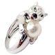 Authentic! Cartier 18k White Gold Panther Panthere Onyx Tsavorite Pearl Ring