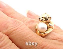 Authentic! Cartier Panther Panthere 18k Yellow Gold Onyx Emerald Pearl Ring