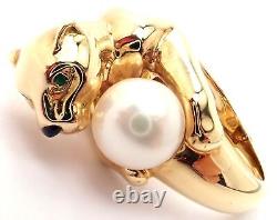 Authentic! Cartier Panther Panthere 18k Yellow Gold Onyx Emerald Pearl Ring
