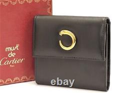 Authentic Cartier Panthere Leather Tri-fold Wallet Black Italy 18660810
