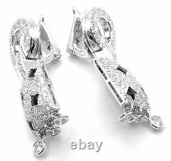 Authentic! Cartier Panthere Panther 18k White Gold Diamond Black Onyx Earrings