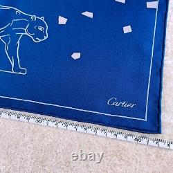 Authentic Cartier Silk Scarf Blue Panthere with Box VIP Gift Item 42 x 42 cm