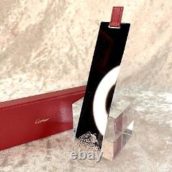 Authentic Cartier Silver Bookmark PANTHERE FACE Design Bordeaux Leather with Case