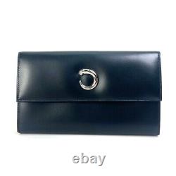 CARTIER PANTHERE Three fold Long Wallet Leather Black/SilverHardware