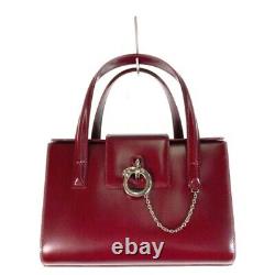 CARTIER Panther Panthere Hand Bag Leather Bordeaux Red With Dust Bag Used
