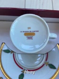 Cartier Limoges 1986 Panther Porcelain 24K Trim Set of 4 Demi-Tasse Mint in Box