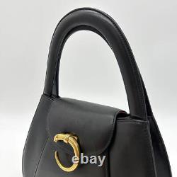 Cartier Panther Line Leather Unisex Black Tote Bag? Handbag gold F4529 Authe