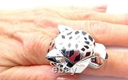 Cartier Panther Panthere 18k White Gold Peridot Onyx Lacquer Large Ring Cert