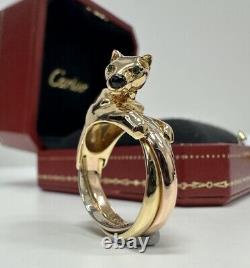 Cartier Panthere Trinity Ring Tri Color Gold, Emerald And Onyx With Box