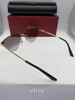 Cartier Rimless Panthere Decor Metal Gold Frame / Grey Sunglasses CT0399S NEW