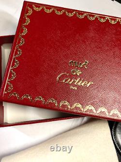 Cartier Vintage Panthere Trifold Calf Leather Wallet Compact CC Lady Purse Black