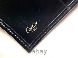 Cartier Vintage Panthere Trifold Leather Wallet Compact CC Lady Purse Black Gold
