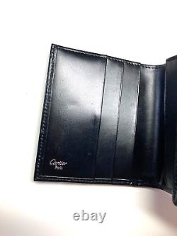 Cartier Vintage Panthere Trifold Leather Wallet Compact CC Purse Black Silver