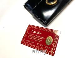 Cartier Vintage Panthere Trifold Leather Wallet Compact CC Trifold Black Gold