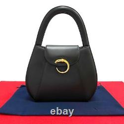 Near Mint Cartier Panther Panthere Leather Handbag Black 9.18.72.4in withBag