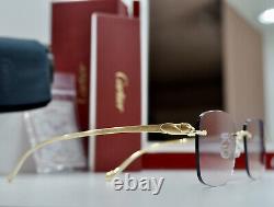 New CARTIER PANTHER Rimless Sunglasses Frame Golden Glasses
