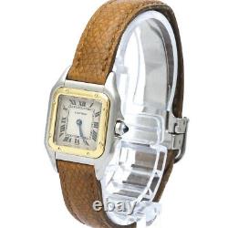 Polished CARTIER Panthere 18K Gold Steel Leather Quartz Ladies Watch BF567397