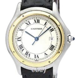 Polished CARTIER Panthere Cougar 18K Gold Leather Quartz Men Watch BF563317