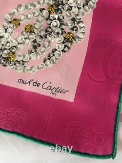 Vintage NIB Cartier 100% Silk Panthere Royale Scarf PINK with certificat of Auth